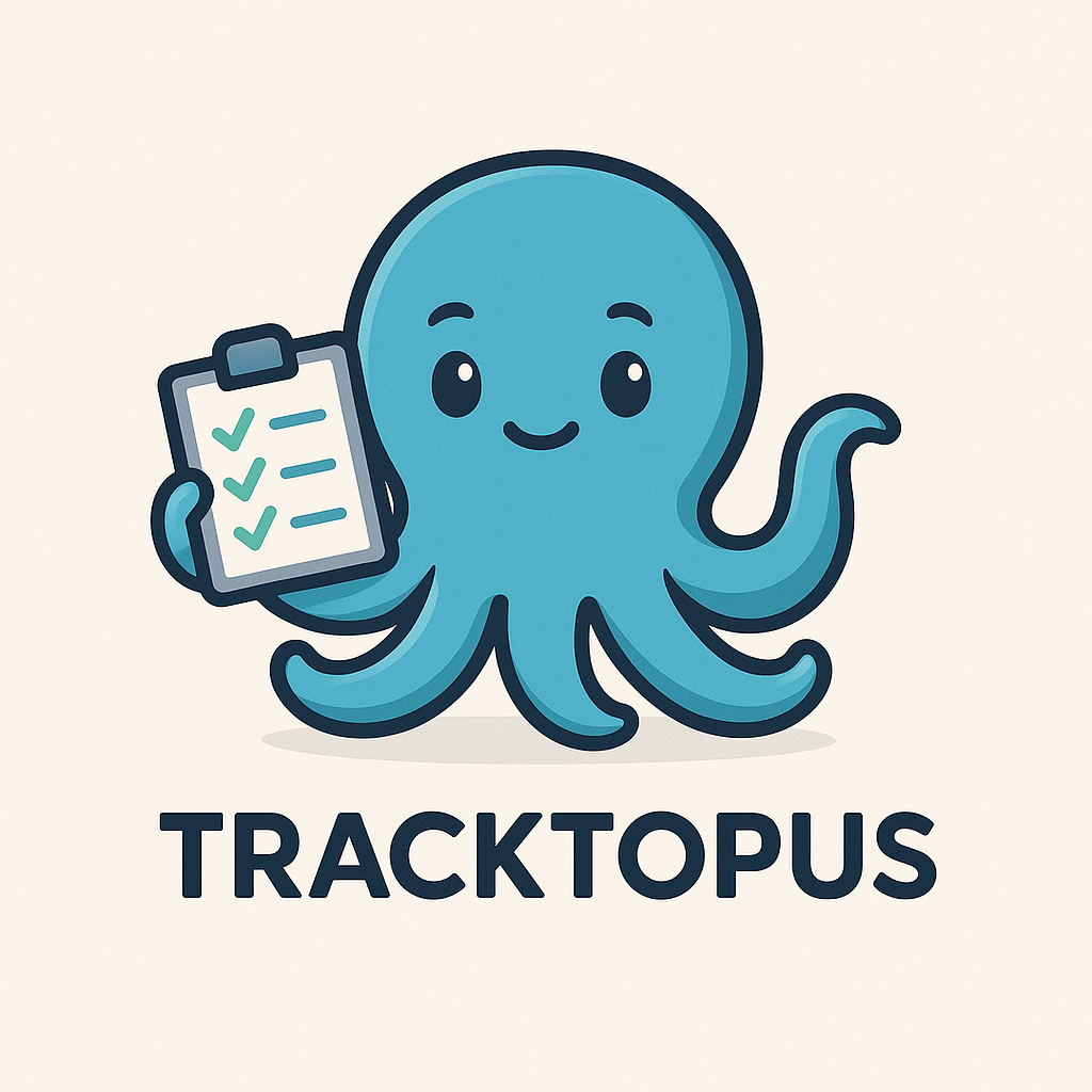 Tracktopus mascot holding a checklist